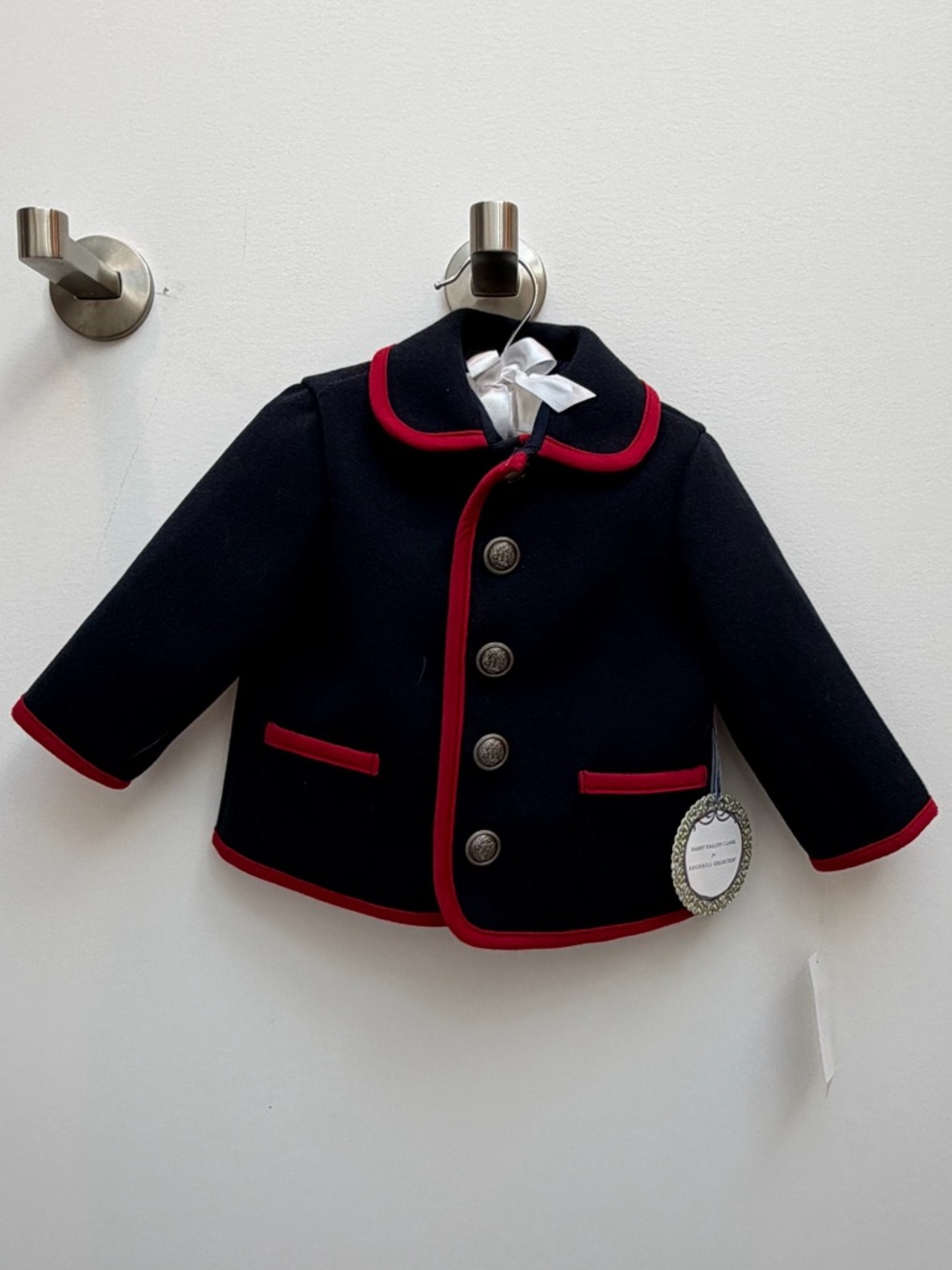 Edgehill Collection kids Navy Coat with Red Trim - Classic Button-Front Jacket